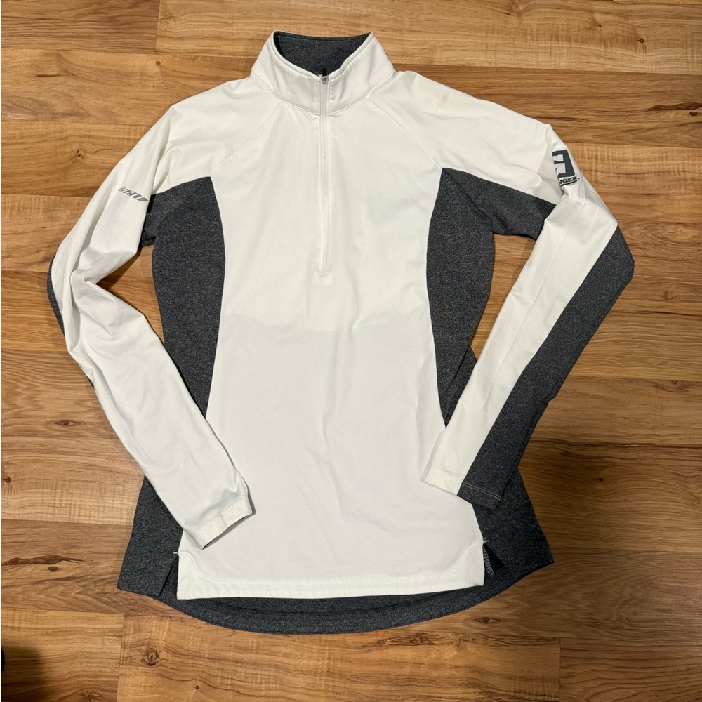 Sport-Tek Women's Long Sleeve White and Gray Quarter-Zip Top